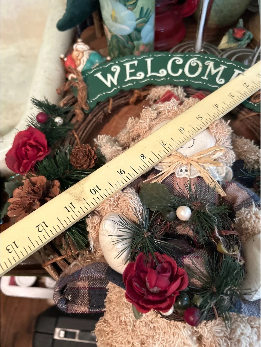 Handmade Welcome Door Decoration with Plush Doll and Floral Accents